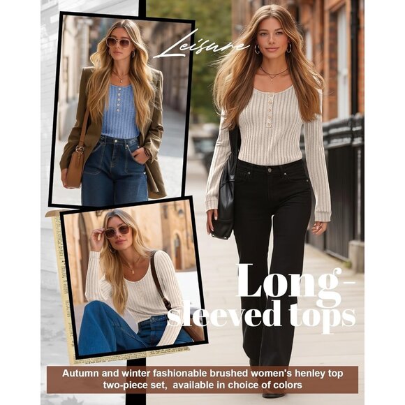 Women's Lightweight Sweaters Long Sleeve Knit Tops Casual Tunics 2 Pcs - Picture 2 of 6